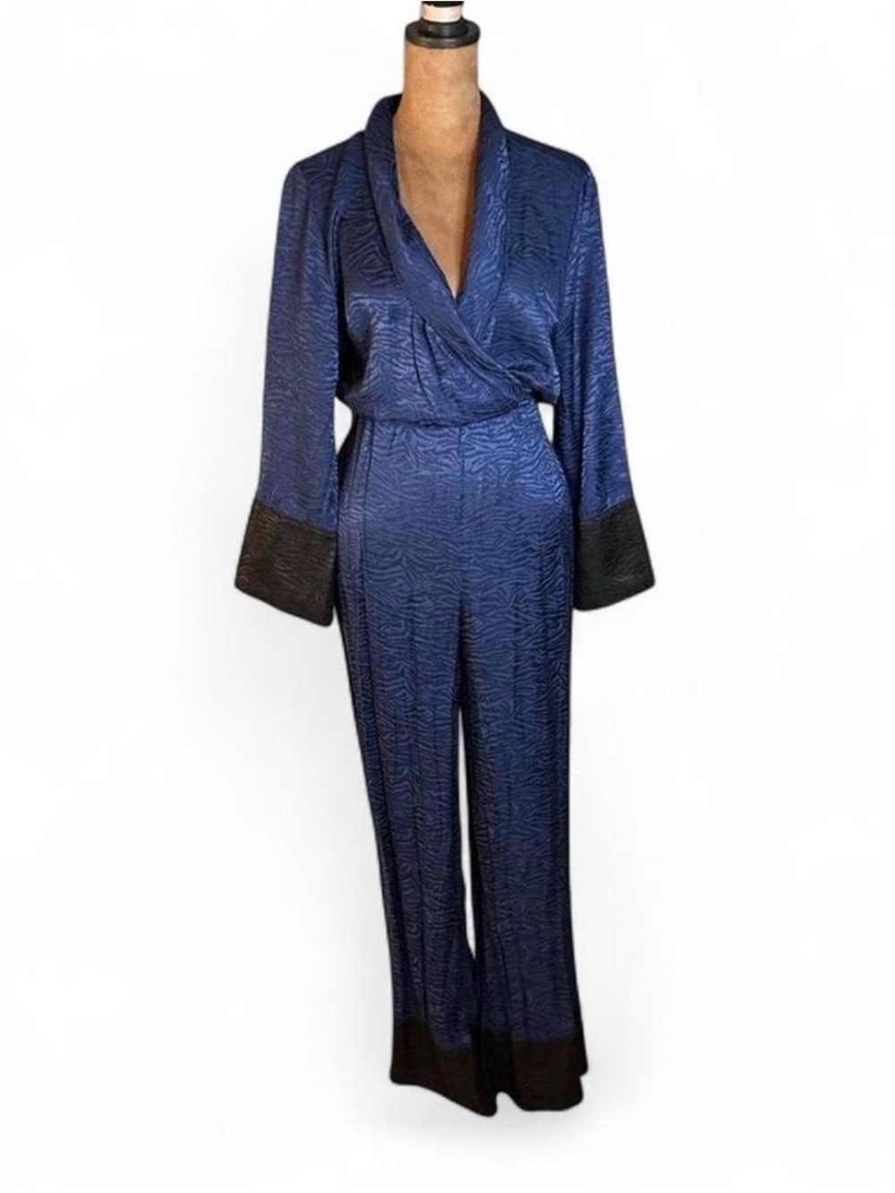 Navy Blue Wrap-Front Jumpsuit with Contrast Cuffs Victoria’s Secret